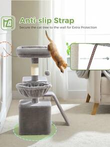 PAWZ Road Cat Tree For Indoor Cats, 31.5'' Small Flower Cat Tower Condo With Sisal Scratching Ramp, Cozy Hammock And Removable Flower Cat Bed Perch For Kittens - Grey - View 3