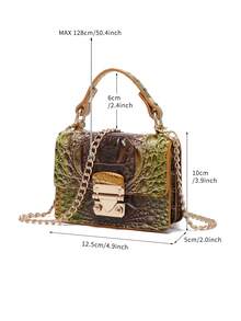 Crocodile - Embossed Mini Top - Handle Bag: Chain Strap, Dual - Compartment Design For Chic Daily Looks - Goldfish Brown - View 2