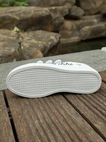 Breathable Soft Sole White Sneakers, Versatile White Shoes With 2025 Hook And Loop Flat Student Sneakers For Women