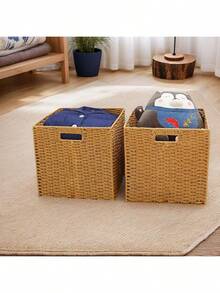 1pc Handmade Paper Rope Woven Storage Basket, Foldable Organizer Box For Shelves, Decoration, Multi-Purpose Non-Waterproof Storage For Clothes, Snacks, Toys, Etc. - Multicolor - View 4