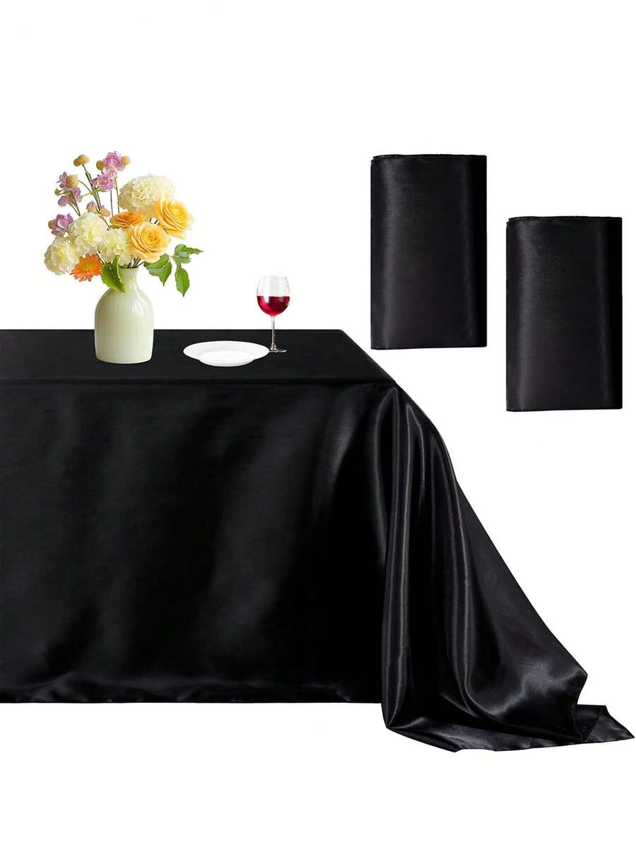 2pcs Elegant Satin Tablecloth, Smooth & Shiny Polyester, Rectangular Tablecloth In Multiple Colors, Suitable For Weddings, Parties, Birthdays And High-End Dining - Perfect For Bridal Showers And Special Occasions, Vibrant Tablecloth Decor With Smooth Texture