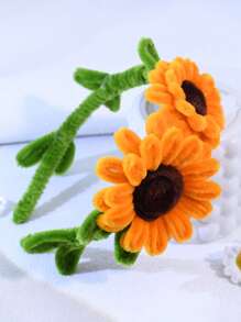 1 件黄色向日葵花头带，甜美时尚的女孩发饰，适合节日、派对、返校、发带、发箍