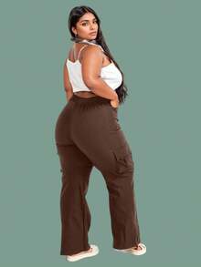 Wide Leg Cargo Plus Size Tailored Pants Women's High Waist, Women's Wide Leg Formal Pants Plus Size Wide Leg Cargo Tailored Premium Plus Size High Waist Formal Plus Size High Waist Casual Fashion Work Evening Large Sizes 46 To 56 - 鏽棕色 - 查看 2