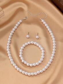 4 件套女孩仿珍珠串珠项链、手链和耳环，优雅精致的珠宝，派对和节日的完美礼物 - 彩色 - 查看 5