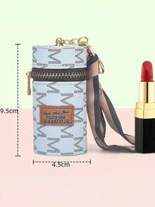 Uma bolsa clássica vintage com zíper decorado com um cachecol, portátil e multifuncional, com um porta-chaves clássico, uma pequena bolsa clássica vintage e acessórios. Inclui um chaveiro tipo carteira rosa, um chaveiro com estampa vintage e elegante em formato de caixa de batom e uma bolsa para guardar fones de ouvido Bluetooth. - Multicolorido - Ver 25