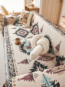 1pc Bohemian Sofa Throw Blanket - All-Season Comfort, Pet-Friendly, Dust-Proof Couch Cover With Tassels - Ideal For Living Room, Kitchen, - Machine Washable, Throw Blanket For Couch