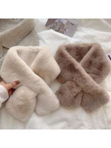 女士加厚抓绒围巾，冬季保暖，纯色抓绒围脖，可爱毛绒围巾，适合女孩、学生和成人，不掉毛，交叉式保暖围巾，颈部和领口保暖围巾