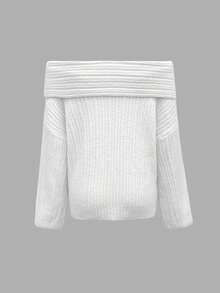 Áo nữ tay dài hở vai kiểu dáng mới, thanh lịch, mềm mại và thoải mái, phù hợp cho nhiều dịp, áo len dệt kim mùa thu/đông màu trắng mùa xuân. - trắng - Xem 4