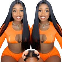40 Inch Straight 4x4 HD Transparent Lace Closure Wigs Human Hair Straight Put On And Go Glueless Wigs Pre Plucked Pre Cut Lace Wig For Women 200% Closure Wig Nautural Black - Natural Black - 查看 2