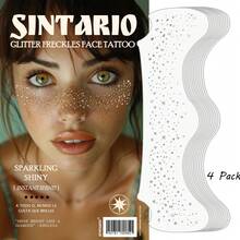 24/12/6/4/2/1片闪光雀斑银色闪光雀斑面部纹身发光仿斑点女士临时假雀斑