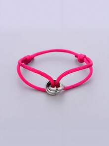 1 pieza Brazalete ajustable unisex hecho a mano de acero inoxidable delgado y hueco con 3 anillos chapados en plata, regalo para parejas - Plateado - Ver 21