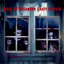 2pcs-Halloween Zombie Couple Window Cover - Bloody Gothic Horror Scene Printed Polyester Fabric, Terrifying Haunted House Decor For Indoor Outdoor,Scary Window Drape With Distressed Effects & Dark Red Stains