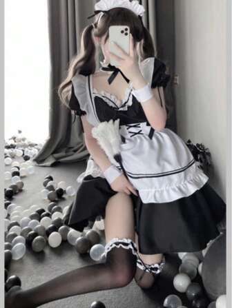 New Black And White Style Dress Design Apron, Women Short Dress Halloween