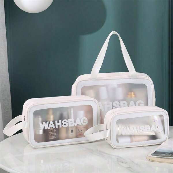 Bolso de maquillaje transparente: bolso de aseo de gran capacidad, impermeable de PVC, bolsa de almacenamiento de PU mate, bolso de baño portátil y de mano para viajes