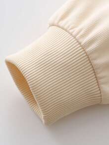 青少年女孩可爱标语印花圆领运动衫，适合休闲舒适的秋冬时尚可爱服装 - 杏色 - 查看 8