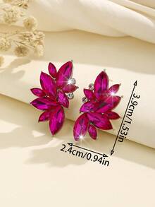 1 Pair Bohemian Alloy Rhinestone Inlaid Fashion Versatile High-End Luxury Exaggerated Earrings For Women - Hot Pink - View 4