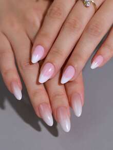 54 件长杏仁形和短杏仁形按压式指甲，渐变白色全覆盖按压式指甲，极简主义日常通勤美甲适合时尚女孩/女性，包括 1 件果冻凝胶和 1 件指甲锉指甲用品指甲 - 彩色 - 查看 2