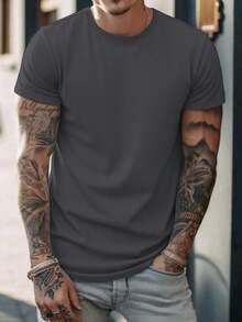 GRDR Men's Solid Color Casual Street Sporty Crew Neck Short Sleeve T-Shirt - Dark Grey - View 7