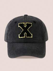 1pc Women/Men 26 Letter Baseball Cap, Washed Brim Sun Hat, Suitable For Outdoor Activities And Daily Wear, UV Protection - Black Gold Label-black Washed Cap - View 21