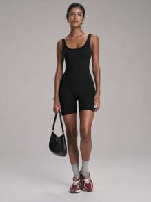 FWH Stil retro glam, design strâmt în culoarea piersicii + decupaje care strâng talia, stil lejer, dar sexy, cu cusături care ridică fesele și spate deschis, versatil pentru stradă și sală, material elastic fără senzație, elastic la 360° pentru fese, salopetă de damă fără senzație