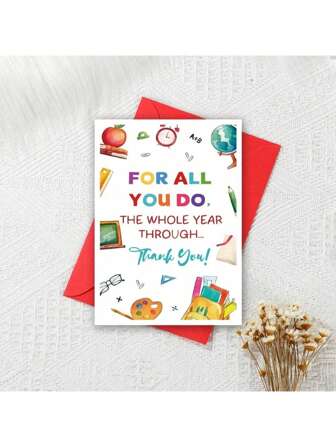 1pc Teacher's Day Greeting Card, Thank You Card, Gift For Favorite Teacher, Teacher Appreciation Card, Special Gift, Gift Card