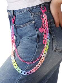 1件新款彩色亚克力五角星吊坠，彩色铃铛，彩色棒棒糖，彩色爱心风格迪斯科酷女孩马卡龙色裤链 - 嘻哈腰链吊坠 - 彩色 - 查看 16