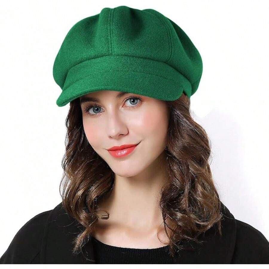 Women Beret Newsboy Hat French Wool Cap Classic Autumn Spring Winter - màu xanh lá - Xem 1