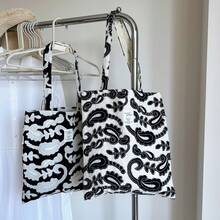 Women Shoulder Bags - 白底黑腰果繡花 - 查看 2