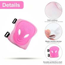 兒童自行車頭盔和護具套裝，兒童滑板頭盔膝蓋和肘膝墊護腕墊7合1兒童保護裝備套裝，適用於騎行，滾軸溜冰，滑板 - 粉色 - 查看 5