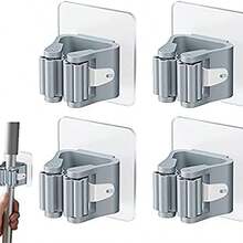 4Pcs Self Adhesive Mop Holder Broom Holder Wall Mounted White Mop And Broom Holder No Drill Wall Mounted Organizer Clip Wall Mount Broom Clips Broom Clips Without Drilling For Kitchen Bathroom