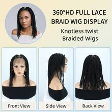 باروكة ضفيرة كاملة الدانتيل بتقنية بدون عقدة، باروكة ضفيرة كاملة الدانتيل مع شعر طفل، باروكة ضفيرة كروشيه يدوية اصطناعية بطول 14 بوصة باللون الأسود الطبيعي للاستخدام اليومي وحفلات الأعياد - الأسود - مشاهدة 5