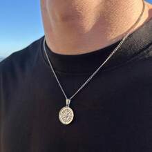 Colar com Bússola de Prata, Colar Pingente de Bússola de Aço Inoxidável, Colar de Viagem Masculino, Colar Estrela do Norte, Presente de Joias de Aço Inoxidável para Ele, Presente de Joias para Pai, Irmão, Namorado