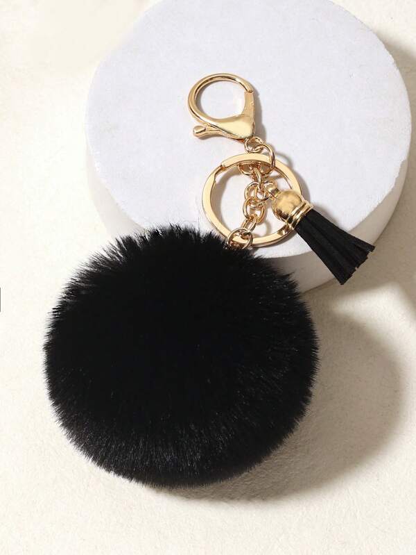 1pc Small Tassel Faux Fur Ball Keychain Car Hanging Accessory