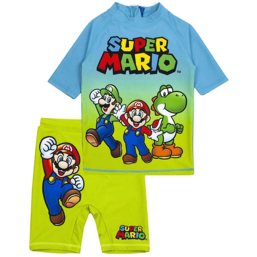 Vanilla Underground X Nintendo Boys Blue 2 Piece Swim Set | Nintendo Tops | Officially Licensed Merch - Blue - View 1