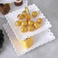 6 Pcs Cake Stand, Plastic Dessert Table Display Set, Three-Tier Shelf, Two-Tier Shelf And Dessert Tray Set. Suitable For Birthdays, Parties, Tea Parties. Black/White - White - View 4