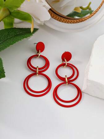 1 对可爱、时尚、复古波西米亚、性感、优雅、个性化、多色、糖果色、几何、 3D、流苏、珐琅吊坠耳环，适合日常、休闲、节日穿着