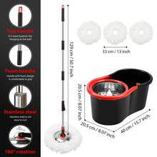Spin Mop And Bucket With Wringer Set,360° Mop And Bucket System With 3 Microfiber Mop Refills And 50" Extended Handle For Floor Cleaning (Black) - màu đen - Xem 2