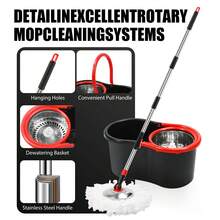 Spin Mop And Bucket With Wringer Set,360° Mop And Bucket System With 3 Microfiber Mop Refills And 50" Extended Handle For Floor Cleaning (Black) - màu đen - Xem 4