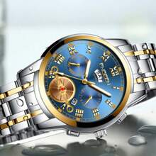 Men's Watch Relojes De Hombre Stainless Steel Quartz Classic Waterproof FNGEEN Reloj De Hombre  Invicta Watch Men Men's Self-Winding Watch Automatic Mechanical Tourbillon Stainless Steel Waterproof Luminous Luxury Dress Watch  Watch For Men Diamond Business Dress Analog Quartz Stainless Steel Waterproof Luminous Date Two Tone Luxury Casual Wrist Watch   Watches For Men With Date Luxury Big Face Waterproof Mens Wristwatch Analog Dress Two Tone Stainless Steel Man Watch Luminous Relojes De Hombre Calendar - Blue - View 5