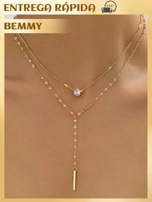 BEMMY Elegant Y-Shaped Rhinestone Necklace, Multi-Layer Tassel Pendant Necklace, Suitable For Women's Parties And Dinners - Vàng - Xem 2