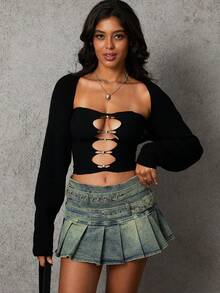 OZICERD Women Knit Bolero Shrug Cardigan Sweater For Women Fall Sweaters Oversized Loose Fit Cropped Short Cardigans Shrugs Open Front Jumper Going Out Tops Y2k Rave Outfit Long Arm Sleeve Crop Cardigan Chandail Femme - 黑色 - 查看 2