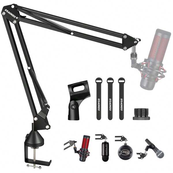 AOKEO Aokeo AK-35 Microphone Arm - Microphone Suspension Rod Scissor Arm Stand - Compatible With Blue Snowball ICE, QuadCast, Elgato - For Podcasters & Streamers - Perfect For Home Studio Setup