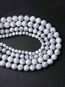 AAA级白色条纹石（4毫米/6毫米/8毫米）和抛光白色玉圆散珠（15英寸串），天然宝石珠，适用于珠宝制作 - 白色 - 查看 1