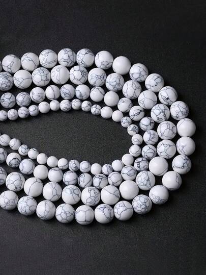 AAA级白色条纹石（4毫米/6毫米/8毫米）和抛光白色玉圆散珠（15英寸串），天然宝石珠，适用于珠宝制作