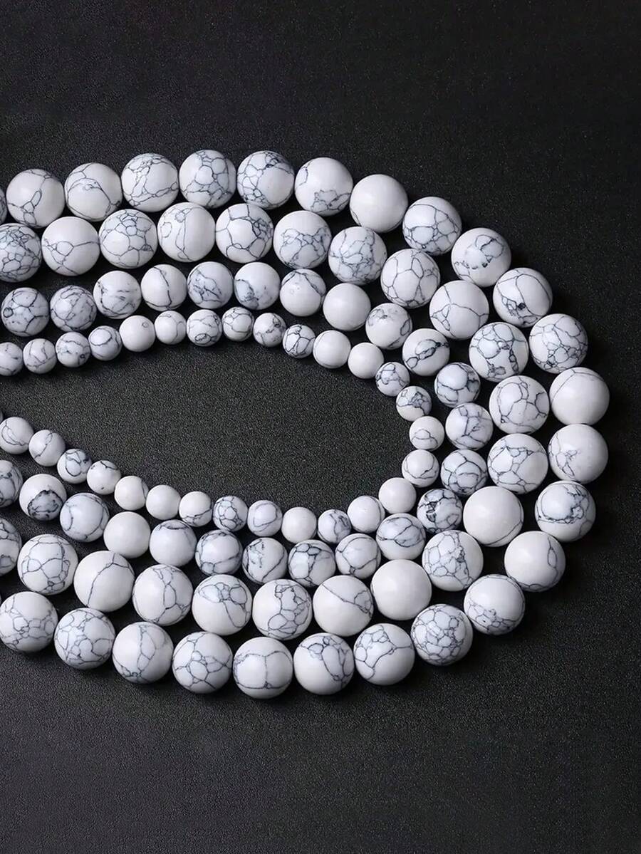 AAA级白色条纹石（4毫米/6毫米/8毫米）和抛光白色玉圆散珠（15英寸串），天然宝石珠，适用于珠宝制作 - 白色 - 查看 1
