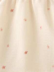 女婴甜美碎花领蝴蝶结长袖拼布连衣裙，适合春秋季日常公主裙 - 粉色 - 查看 6