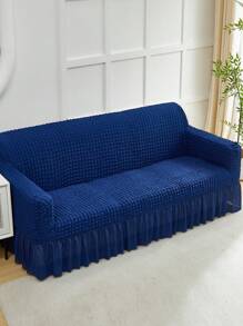 1 件纯色弹力沙发套柔软泡泡纱带裙边沙发套现代简约风格靠垫套客厅卧室户外沙发保护套 L 型组合休闲椅垫套 1/2/3/4 座位家居装饰沙发座套