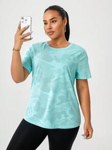 大码女式休闲时尚瑜伽街头跑步户外运动提花短袖T恤