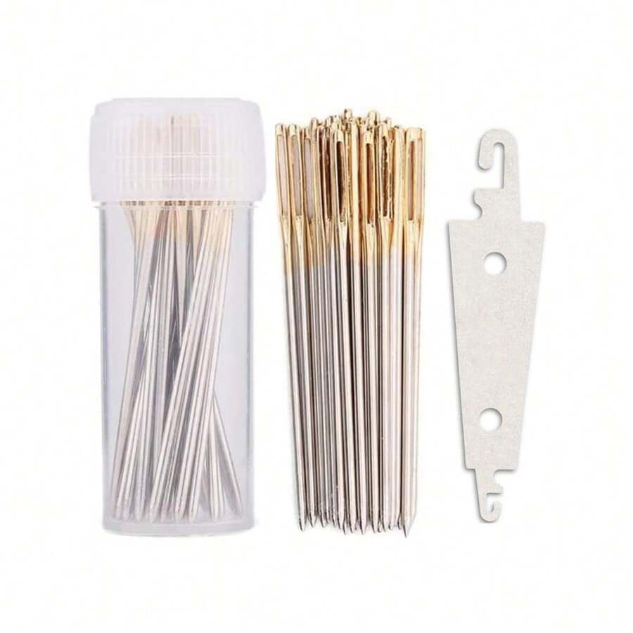 30Pcs Cross Stitch Needles With Stainless Steel Needle Threader DIY Embroidery Hand Needles Sewing Needles In Transparent Box ﻿