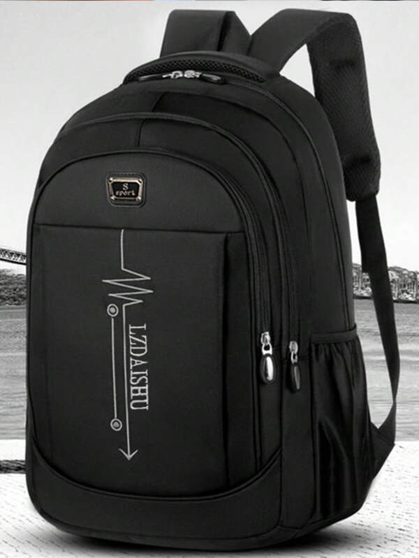 Men's Fashion Casual Minimalist Letter Print Multi-Pocket Multi-Layer Large Capacity Versatile Backpack, Suitable For Shopping, School, Commuting, Travel